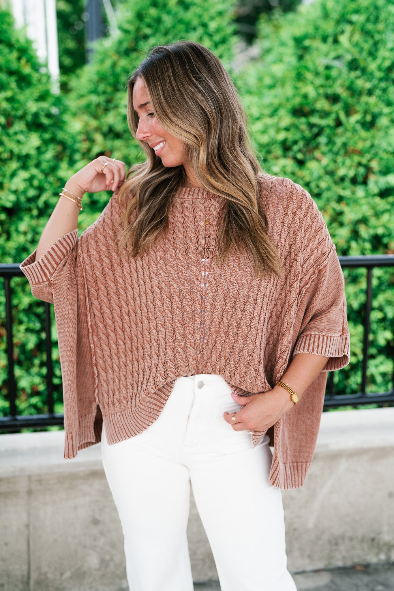 Indie Girl Short Sleeve Knit Mineral Wash Top - Deep Tan