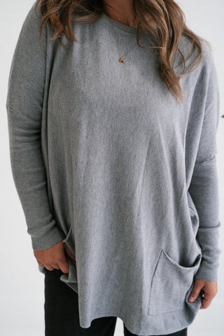 Gentle Drift Relaxed Pocket Sweater - Heather Grey
