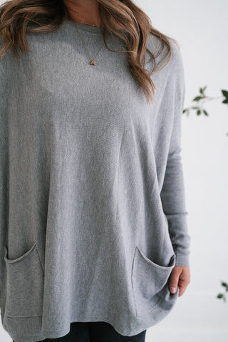 Gentle Drift Relaxed Pocket Sweater - Heather Grey