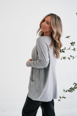 Gentle Drift Relaxed Pocket Sweater - Heather Grey