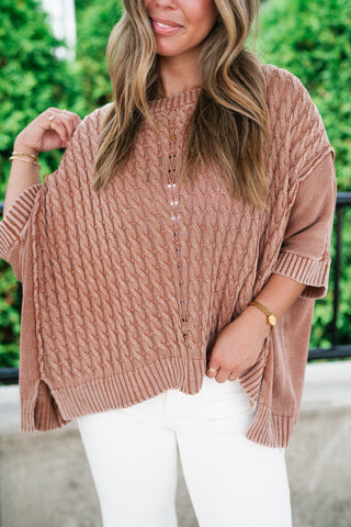 Indie Girl Short Sleeve Knit Mineral Wash Top - Deep Tan