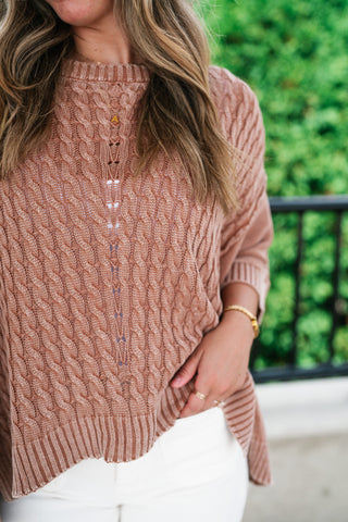 Indie Girl Short Sleeve Knit Mineral Wash Top - Deep Tan