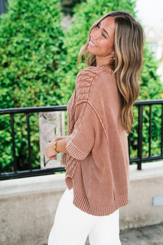 Indie Girl Short Sleeve Knit Mineral Wash Top - Deep Tan