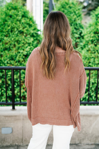 Indie Girl Short Sleeve Knit Mineral Wash Top - Deep Tan