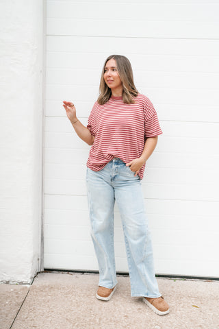 Day After Day Striped Tee - Burgundy