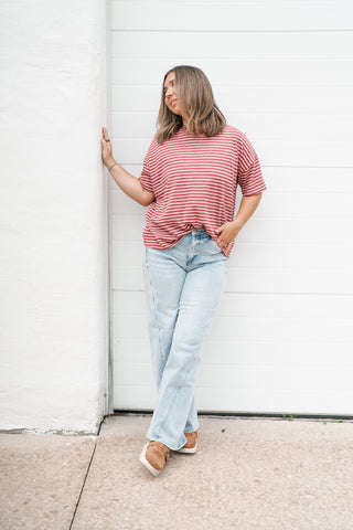 Day After Day Striped Tee - Burgundy