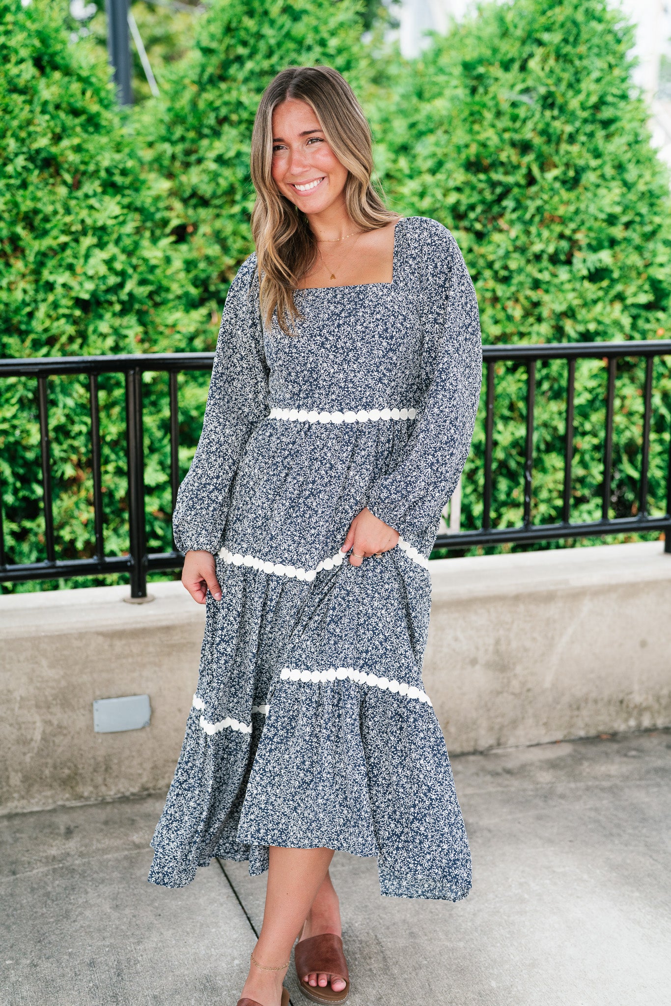 Country Garden Floral Midi Smocked Dress
