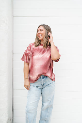 Day After Day Striped Tee - Burgundy