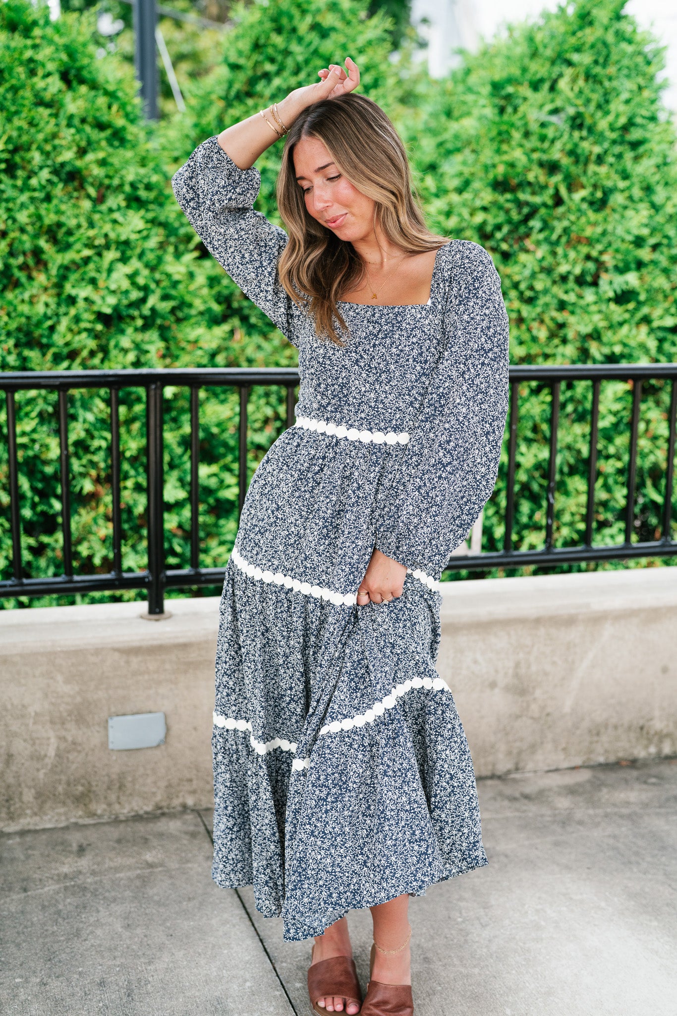 Country Garden Floral Midi Smocked Dress