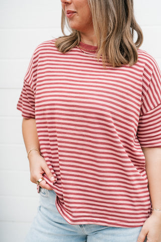 Day After Day Striped Tee - Burgundy