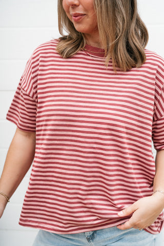 Day After Day Striped Tee - Burgundy