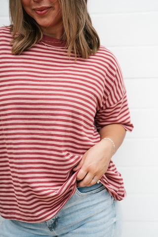 Day After Day Striped Tee - Burgundy