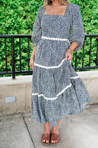 Country Garden Floral Midi Smocked Dress