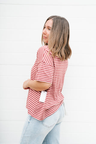 Day After Day Striped Tee - Burgundy