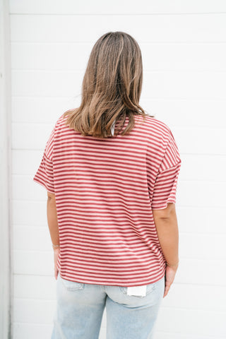 Day After Day Striped Tee - Burgundy