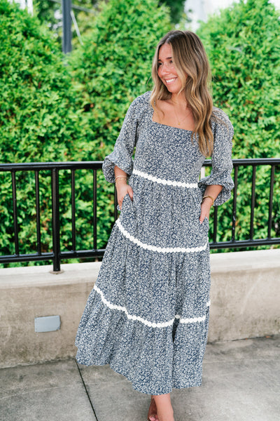 Country Garden Floral Midi Smocked Dress