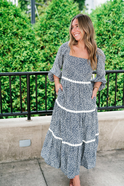 Country Garden Floral Midi Smocked Dress