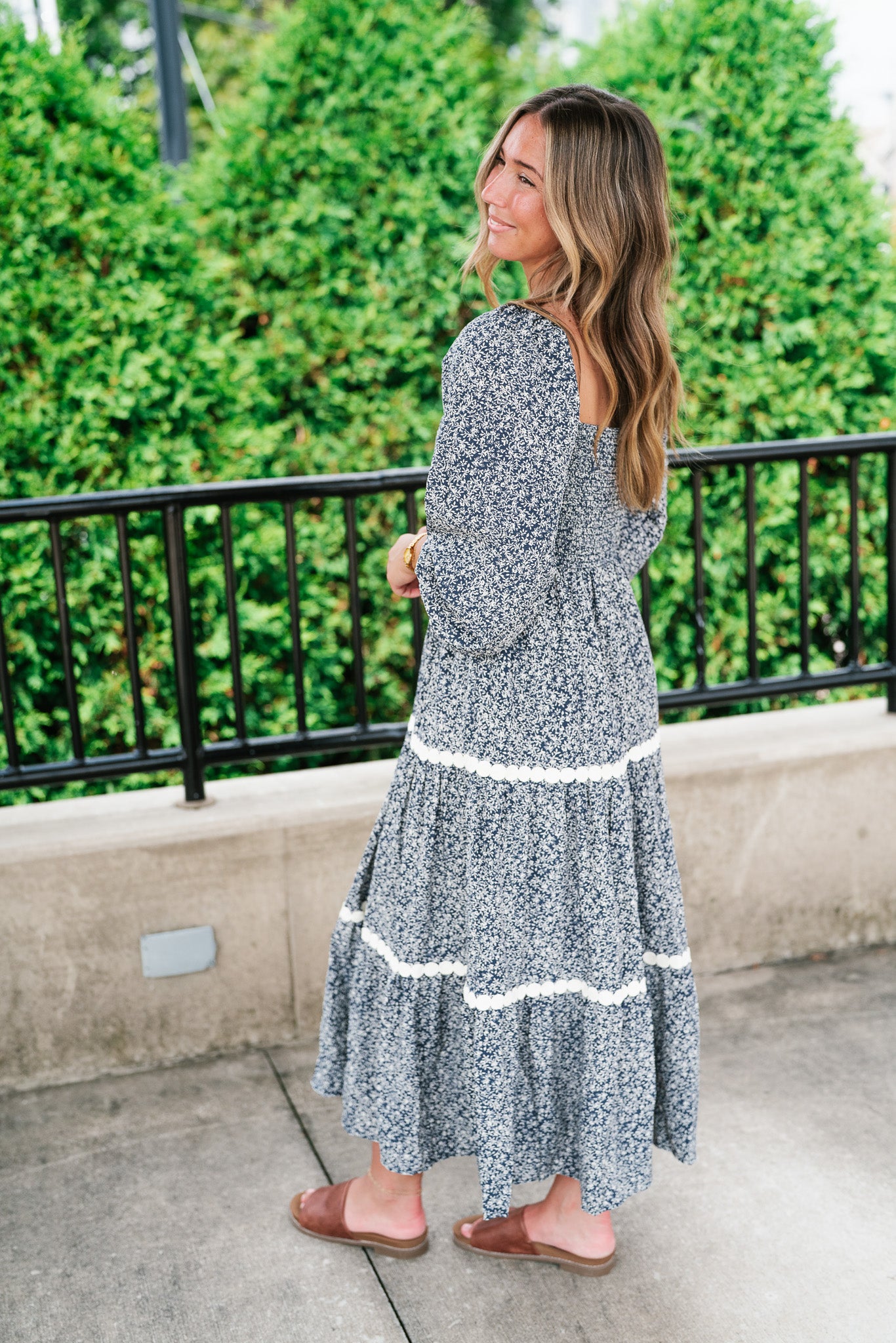 Country Garden Floral Midi Smocked Dress
