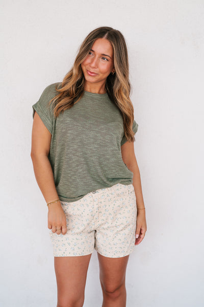 Breeze By Rolled Knit Top - Faded Olive