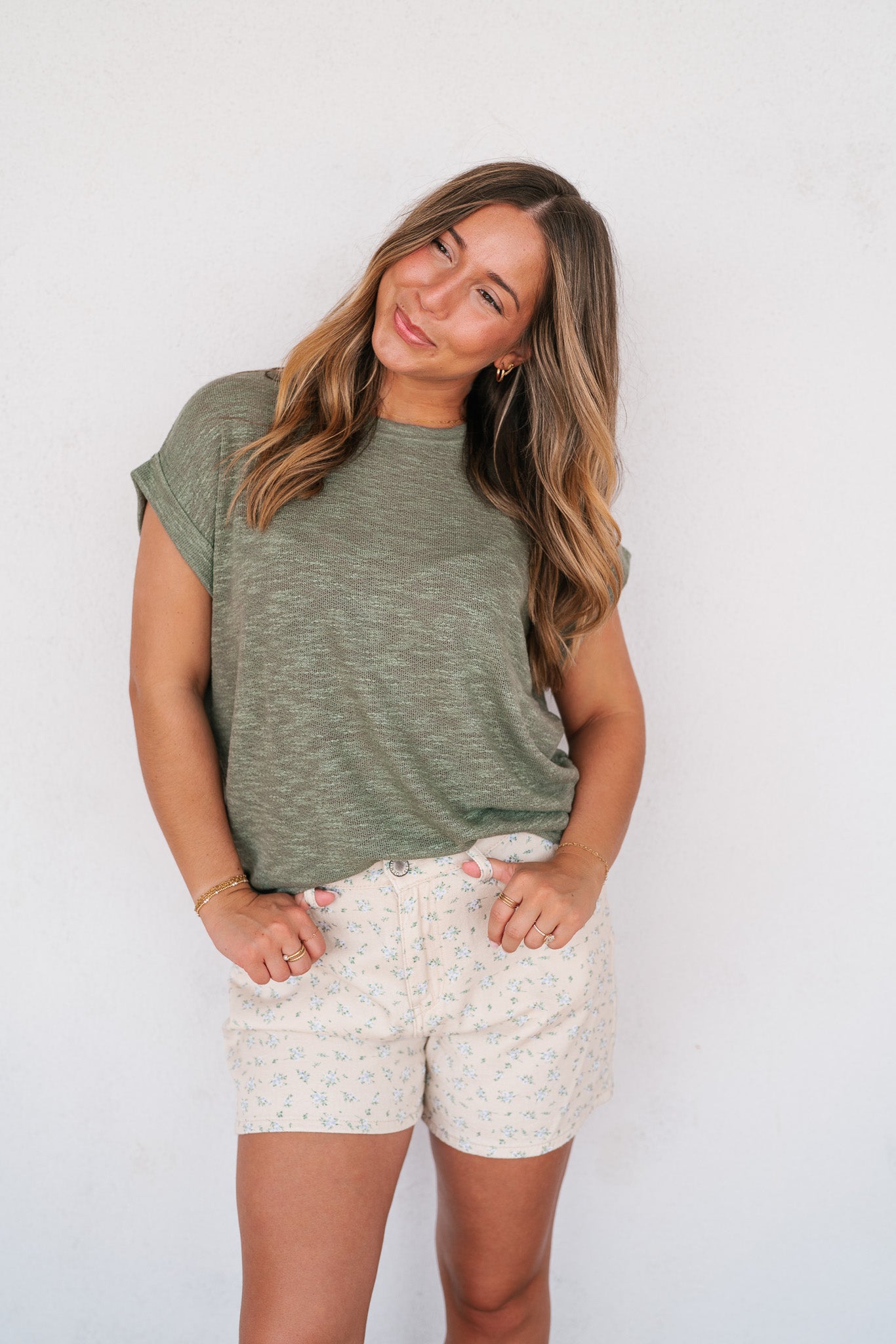 Breeze By Rolled Knit Top - Faded Olive