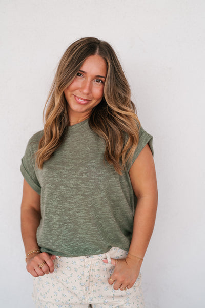Breeze By Rolled Knit Top - Faded Olive