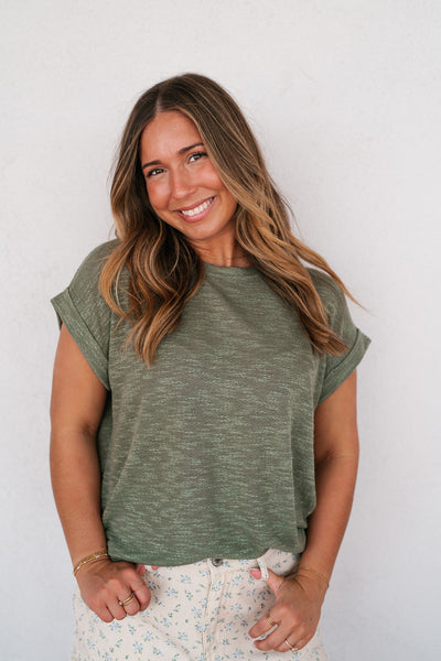 Breeze By Rolled Knit Top - Faded Olive