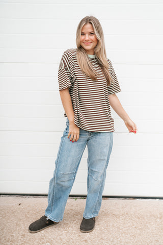 Day After Day Striped Tee - Mint/Brown