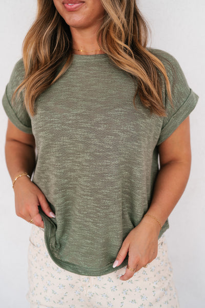 Breeze By Rolled Knit Top - Faded Olive