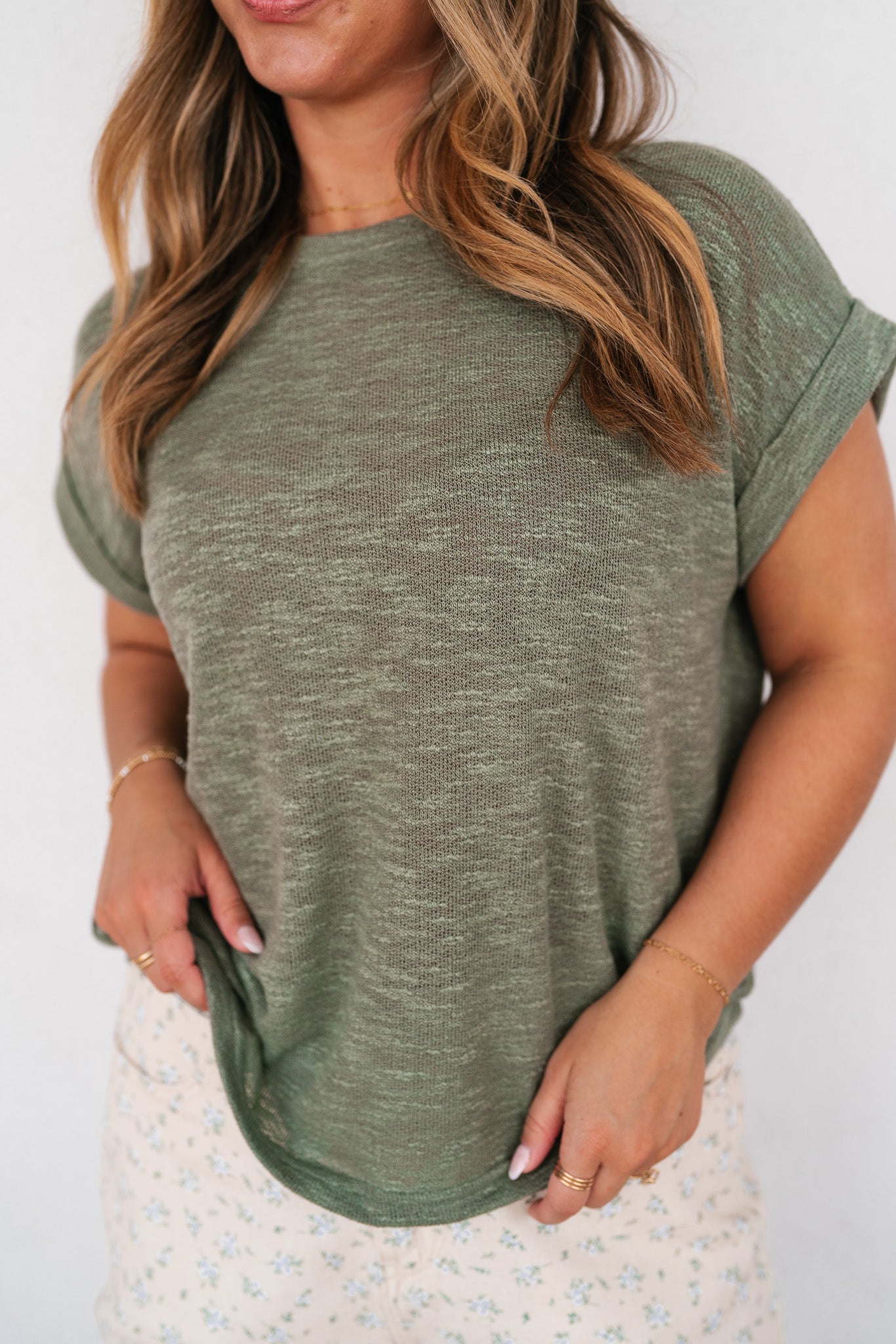 Breeze By Rolled Knit Top - Faded Olive