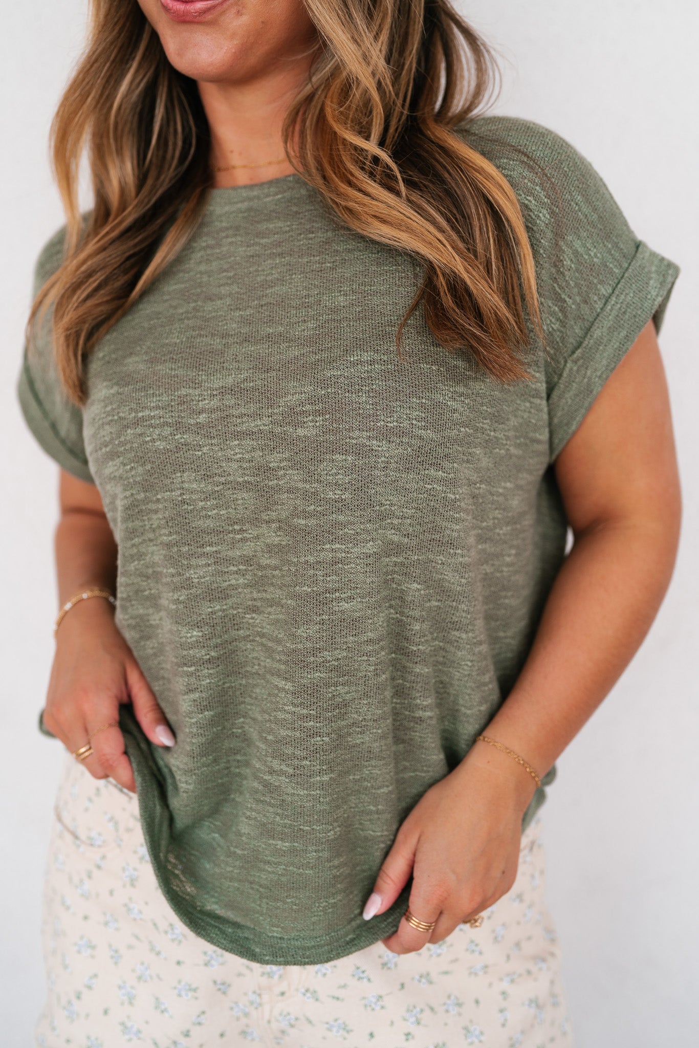 Breeze By Rolled Knit Top - Faded Olive