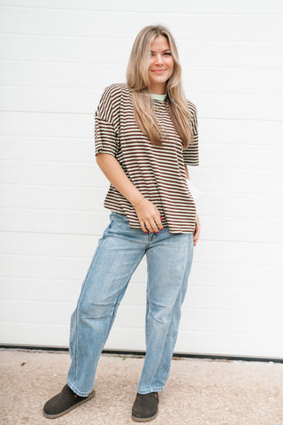 Day After Day Striped Tee - Mint/Brown
