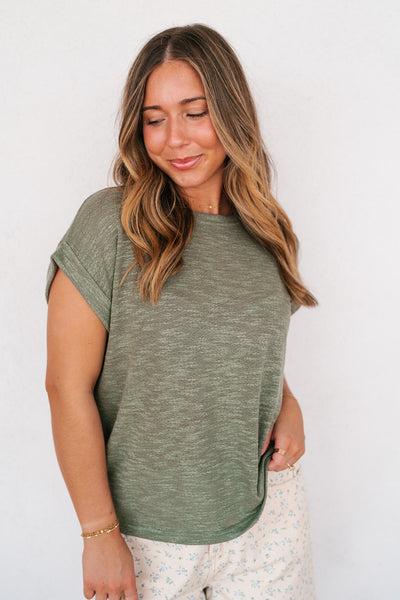 Breeze By Rolled Knit Top - Faded Olive