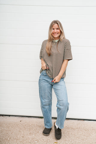 Day After Day Striped Tee - Mint/Brown