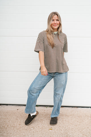 Day After Day Striped Tee - Mint/Brown