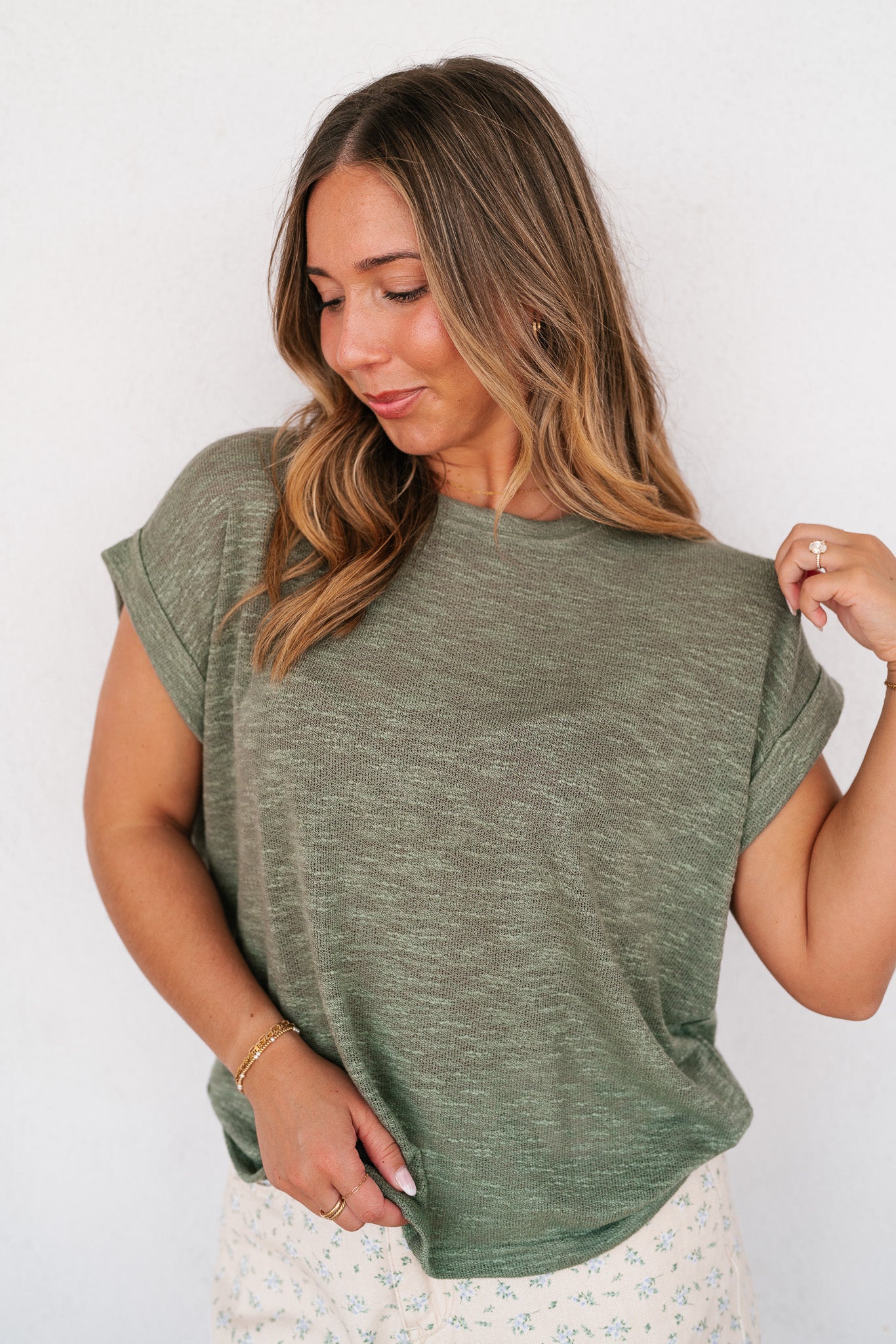 Breeze By Rolled Knit Top - Faded Olive