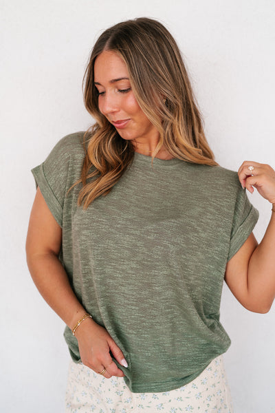 Breeze By Rolled Knit Top - Faded Olive