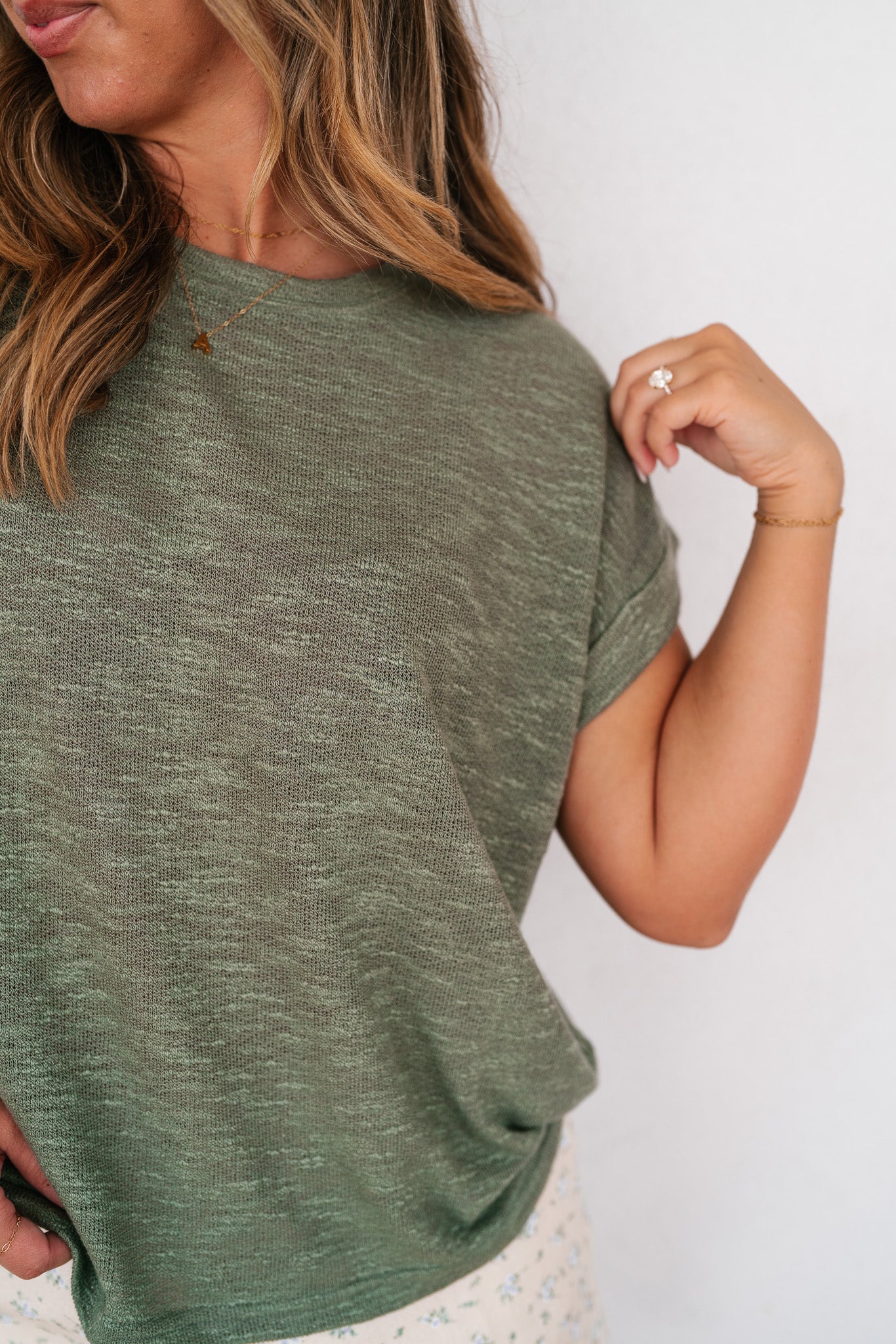 Breeze By Rolled Knit Top - Faded Olive