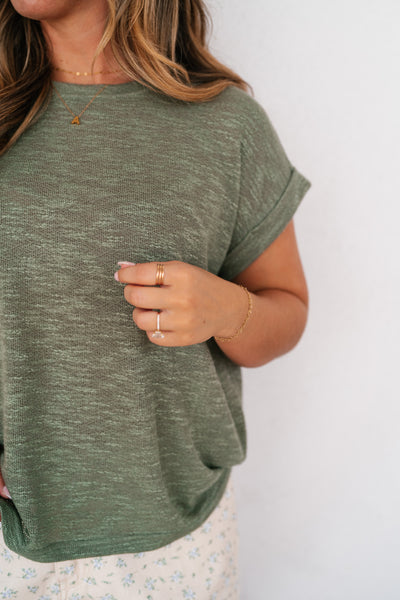 Breeze By Rolled Knit Top - Faded Olive
