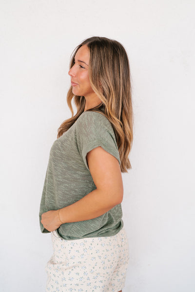 Breeze By Rolled Knit Top - Faded Olive