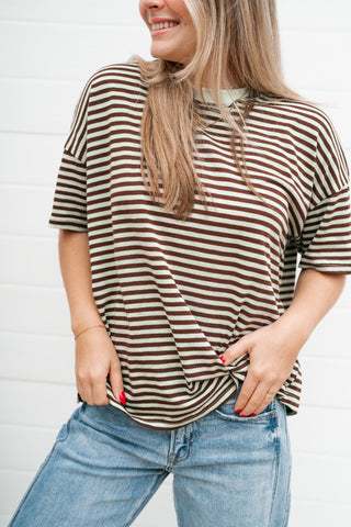 Day After Day Striped Tee - Mint/Brown