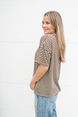 Day After Day Striped Tee - Mint/Brown