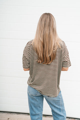 Day After Day Striped Tee - Mint/Brown