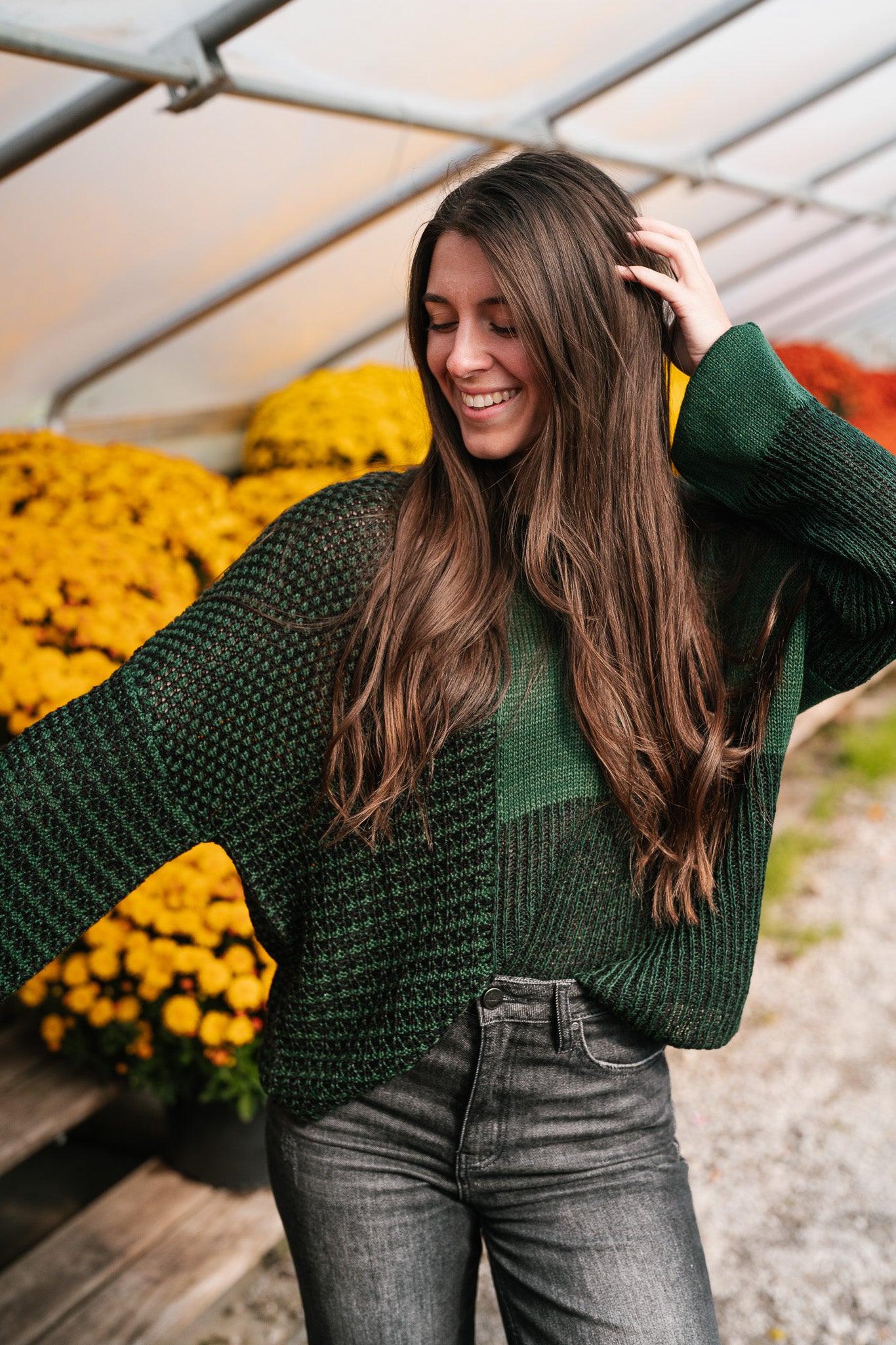 Comfort Is Calling Colorblock Knit Sweater - Hunter Green