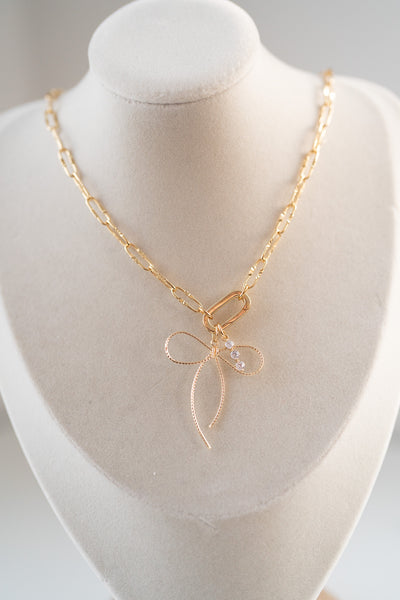 Golden Bow Luxe Charm Necklace