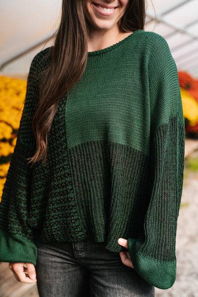 Comfort Is Calling Colorblock Knit Sweater - Hunter Green