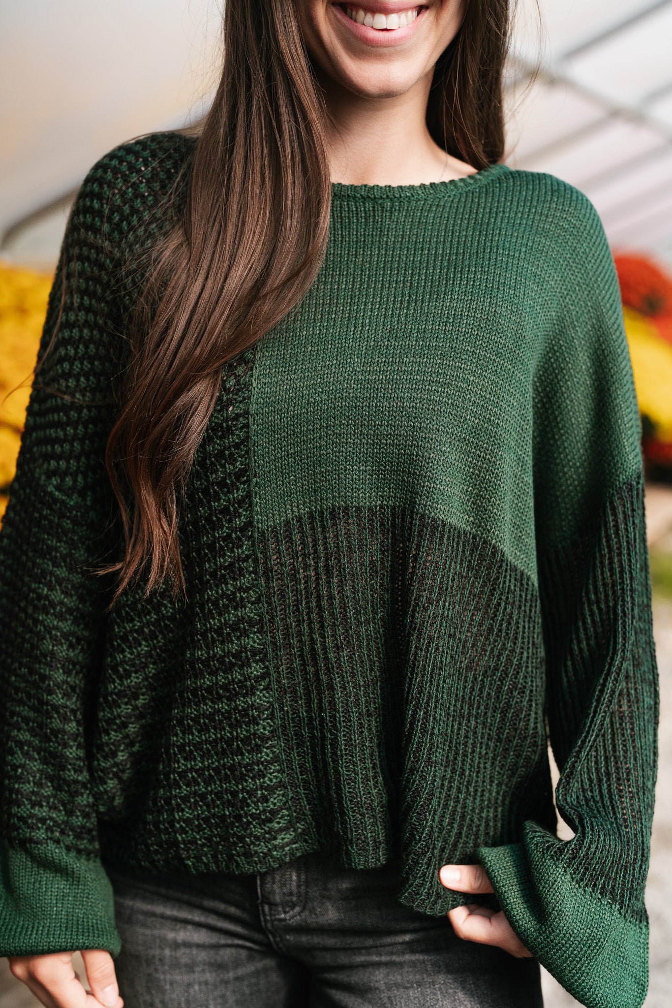 Comfort Is Calling Colorblock Knit Sweater - Hunter Green