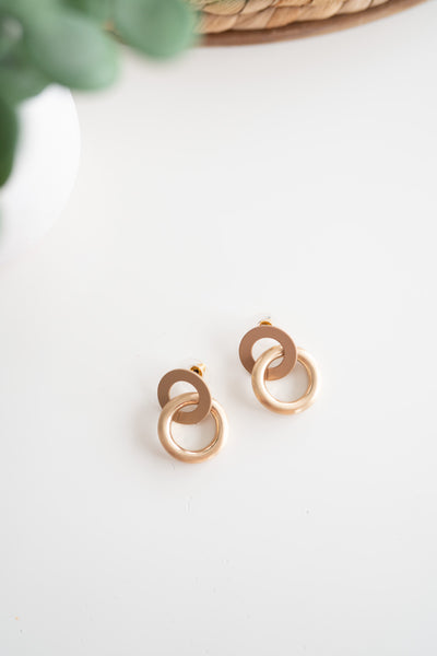 Brown & Gold Circle Earrings