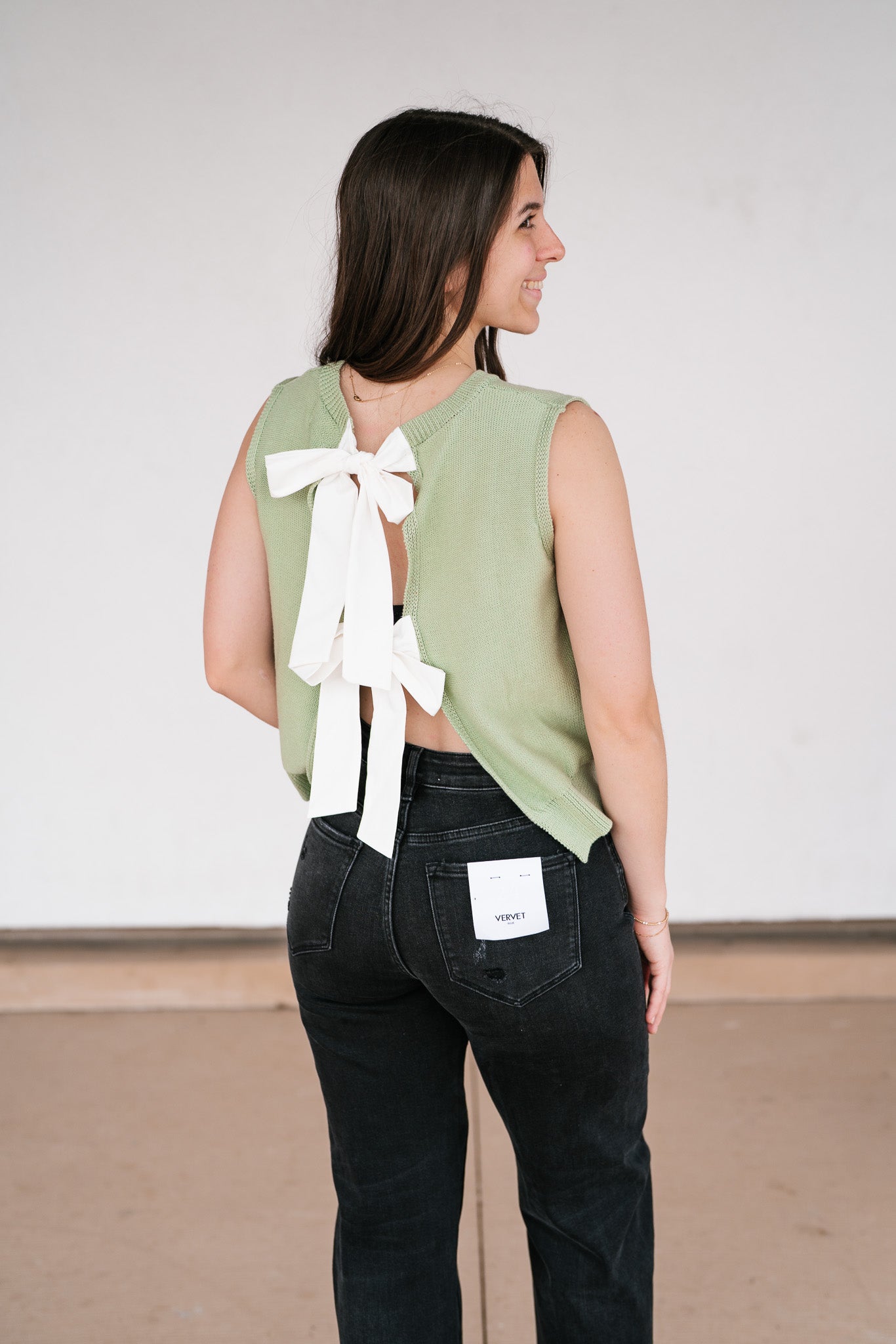 Perfect Muse Bow Knit Top - Sage