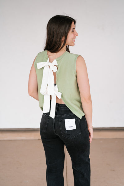 Perfect Muse Bow Knit Top - Sage