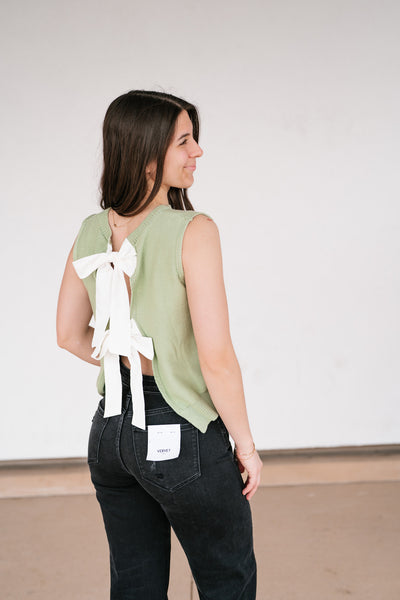 Perfect Muse Bow Knit Top - Sage